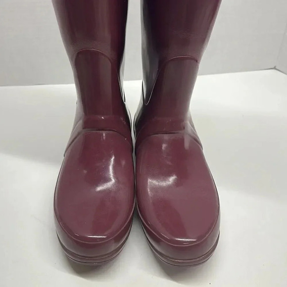 Hunter Rigley Rain Boots Tall Quilted Pull On Boot Waterproof Maroon Red Size 7 - Picture 4 of 13